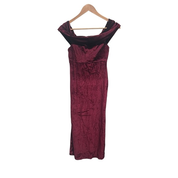ASOS Maternity Burgundy Velvet Off the Shoulder Dress, NWT - Picture 2 of 4